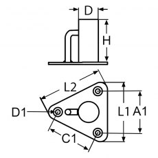 Triangular Stainless Steel Stanchion Base 0deg Triangular Stainless Steel Stanchion Base 0deg