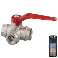 Guidi Nickel Plated Brass 3 Way in T in Ball Valve F-F-F - PN32 - 1 in 1/4