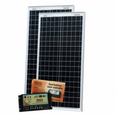 Photonic Universe 80W (40W+40W) dual battery solar charging kit with 10A charge controller and cable Photonic Universe 80W (40W+40W) dual battery solar charging kit with 10A charge controller and cable