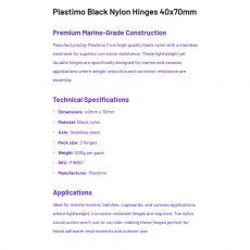 Plastimo Black Nylon Hinge 40x70 pack of 2 P16667 Plastimo Black Nylon Hinge 40x70 pack of 2 P16667