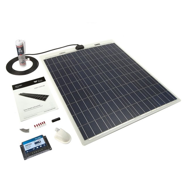 Solar Technology Solar Technology 80W White Flexi Top Exit Solar Panel Glue & 15A MPPT